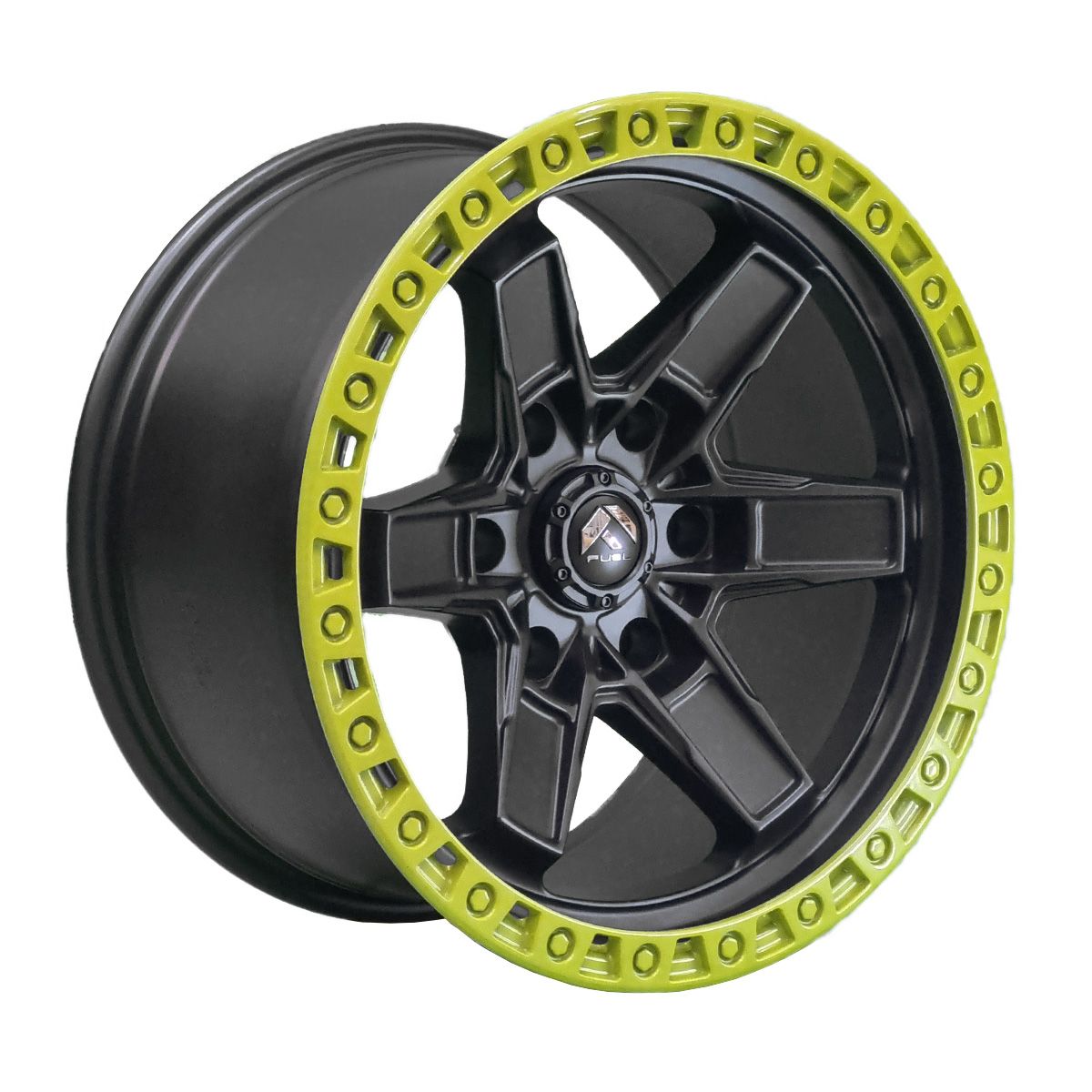 Llanta Pacific Wheels KICKER6 17x9 ET-12 6x139 — Matt Black Lip Yellow Nalck Rivett