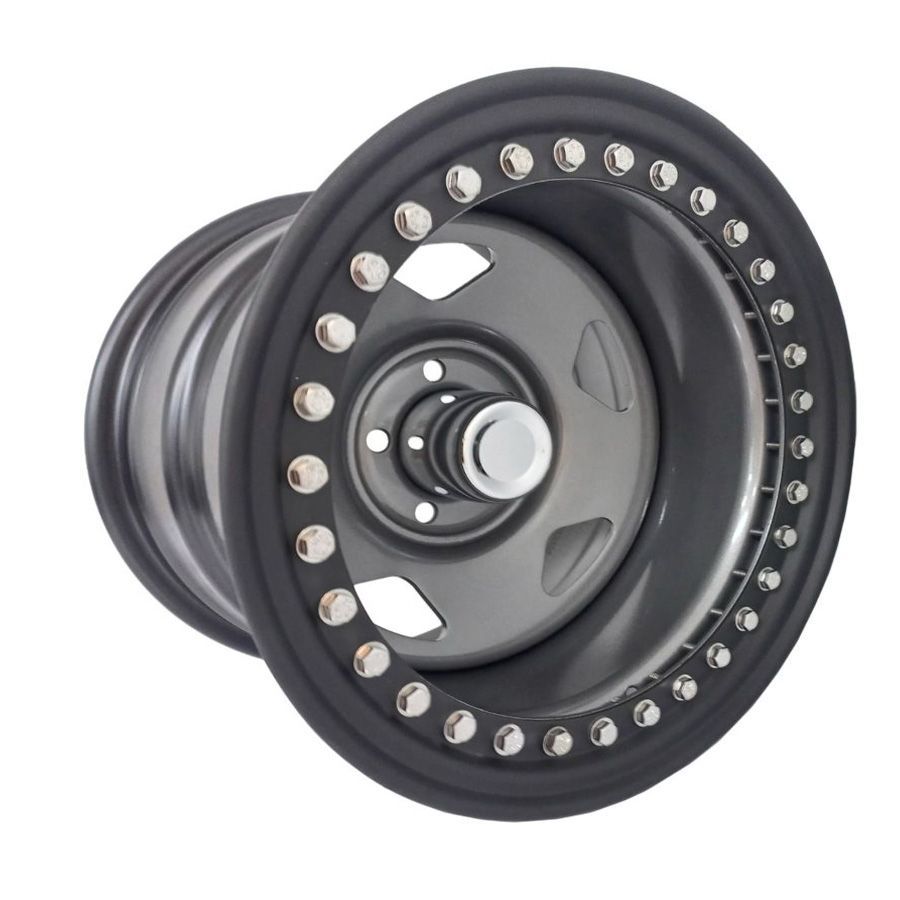 Llanta Pacific Wheels BEADLOCK 17x10 ET-38 6x139 — Gunmetal mate / borde negro / remaches cromados