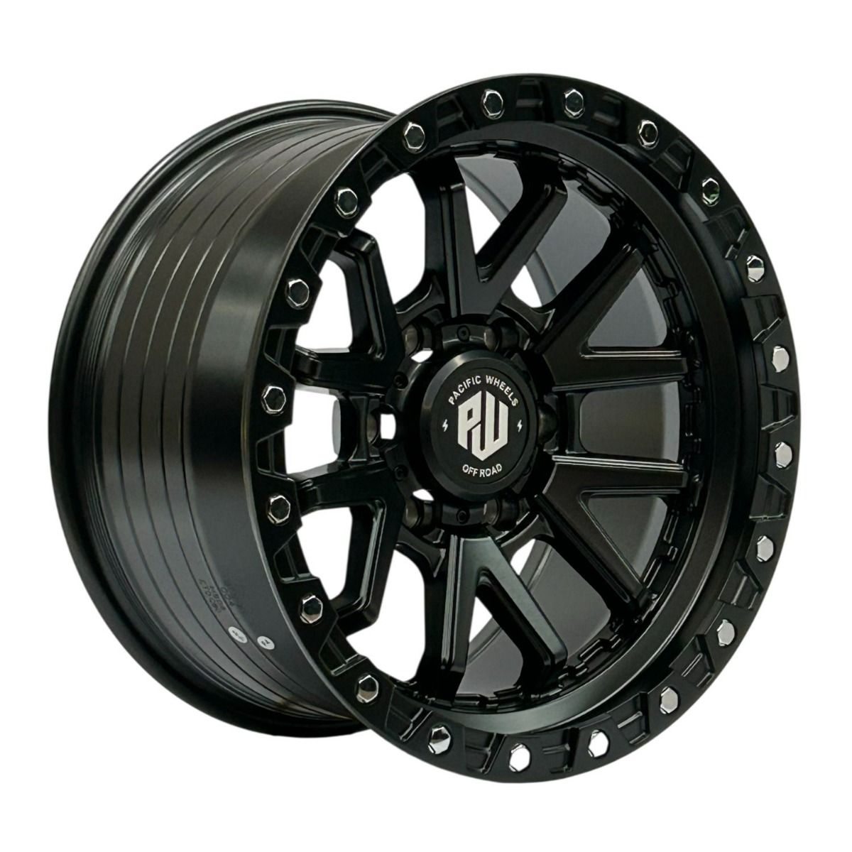 Llanta Pacific Wheels COBRA 17x9 ET0 6x139 — Negro mate / remaches cromados