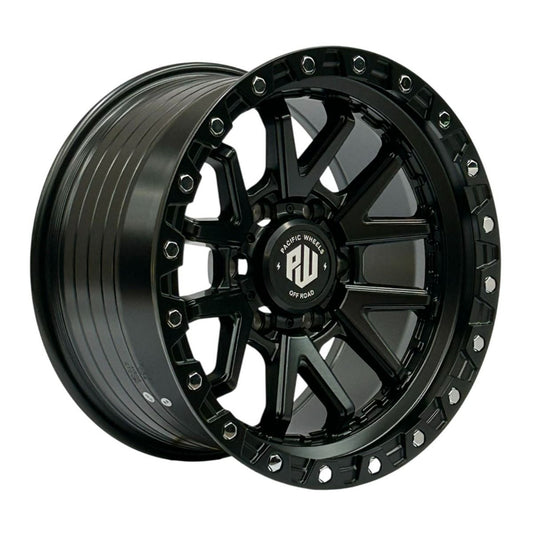 Llanta Pacific Wheels COBRA 17x9 ET0 6x139 — Negro mate / remaches cromados