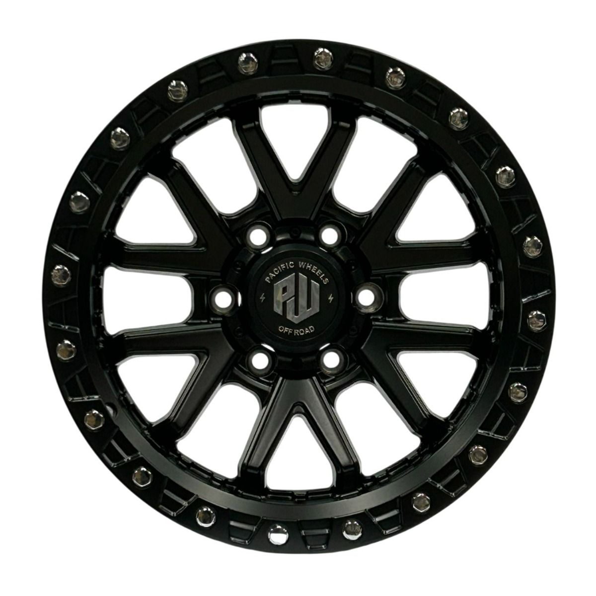 Llanta Pacific Wheels COBRA 17x9 ET0 6x139 — Negro mate / remaches cromados
