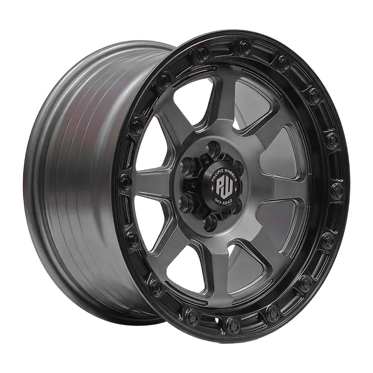 Llanta Pacific Wheels FARKAS 17x8.5 ET20 6x139 — Gunmetal mate / borde negro mate