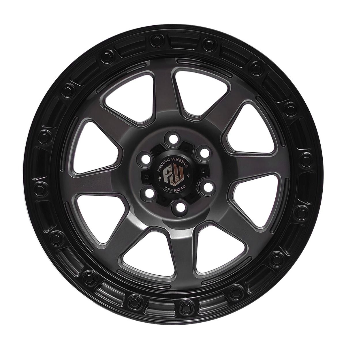 Llanta Pacific Wheels FARKAS 17x8.5 ET20 6x139 — Gunmetal mate / borde negro mate