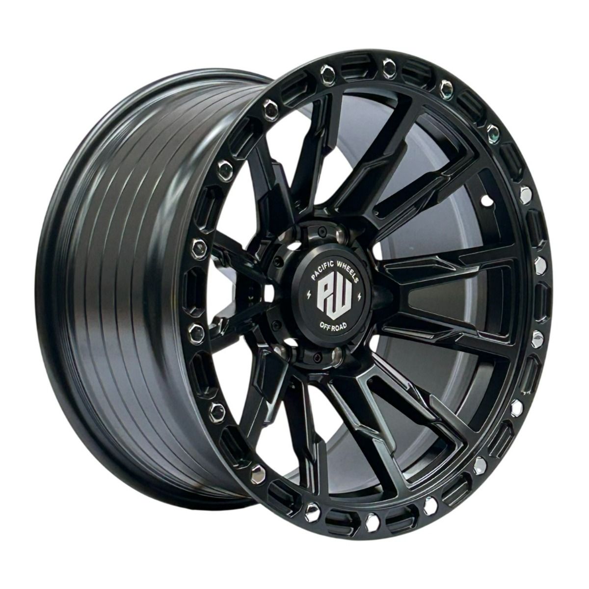 Llanta Pacific Wheels TRIGGER 17x9 ET0 6x139 — Negro mate / remaches cromados