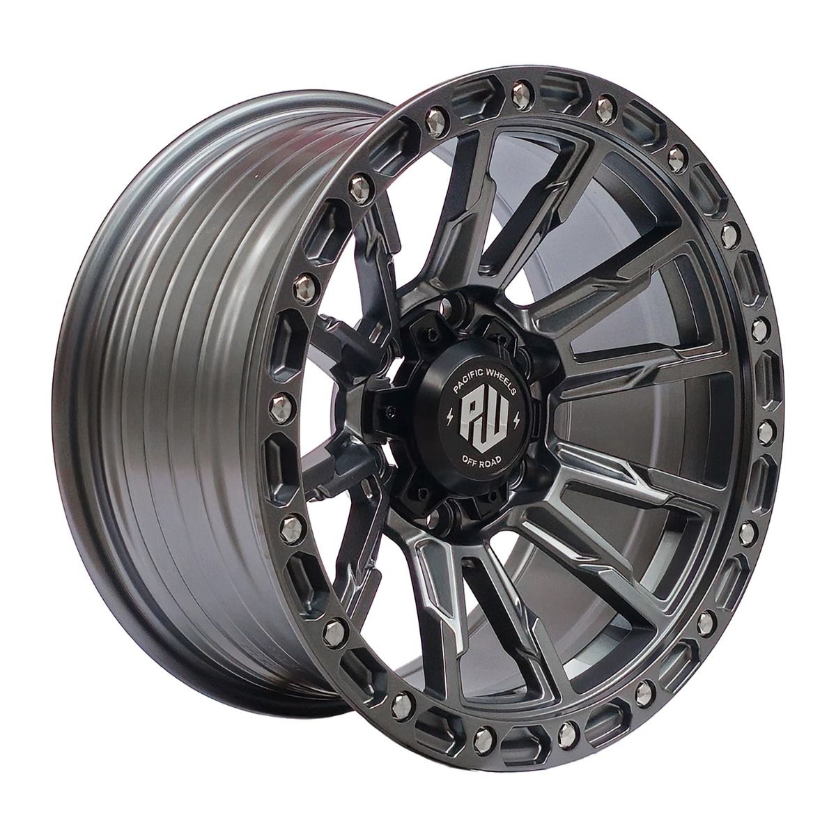 Llanta Pacific Wheels TRIGGER 17x9 ET0 6x139 — Matt Gunmetal Milling Rivet