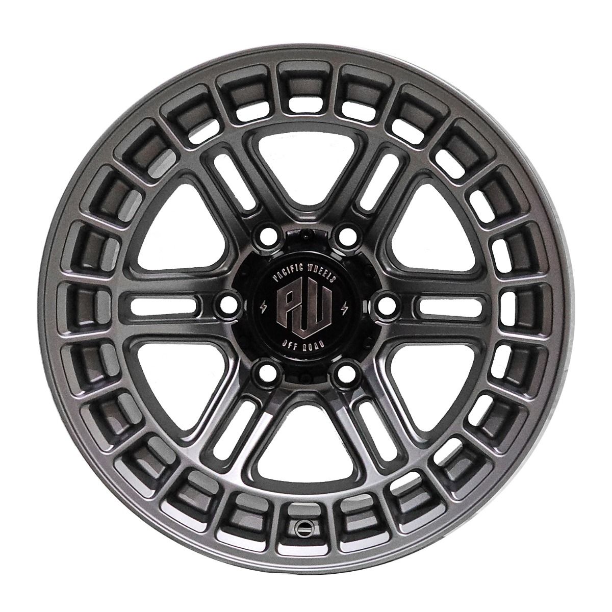 Llanta Pacific Wheels WARRIOR 17x9 ET0 6x139 — Gris gunmetal mate