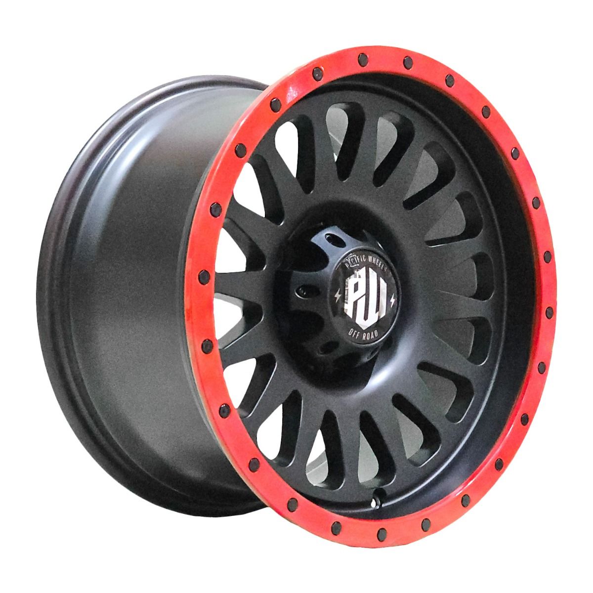 Llanta Pacific Wheels XYLON 17x9 ET0 6x139 — Matt Black Lip Red Black Rivett