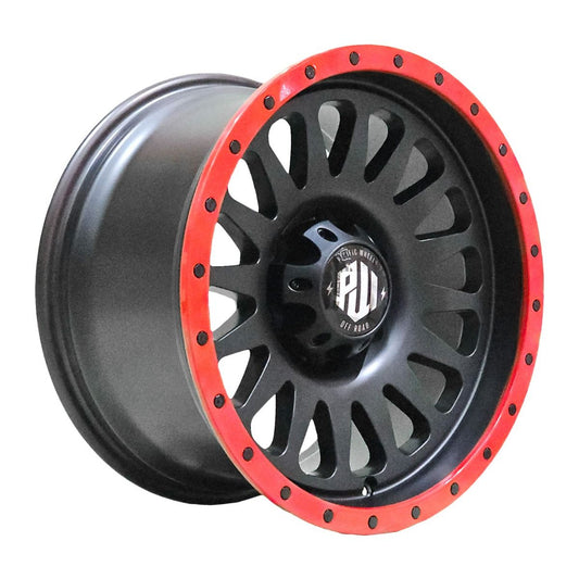 Llanta Pacific Wheels XYLON 17x9 ET0 6x139 — Matt Black Lip Red Black Rivett
