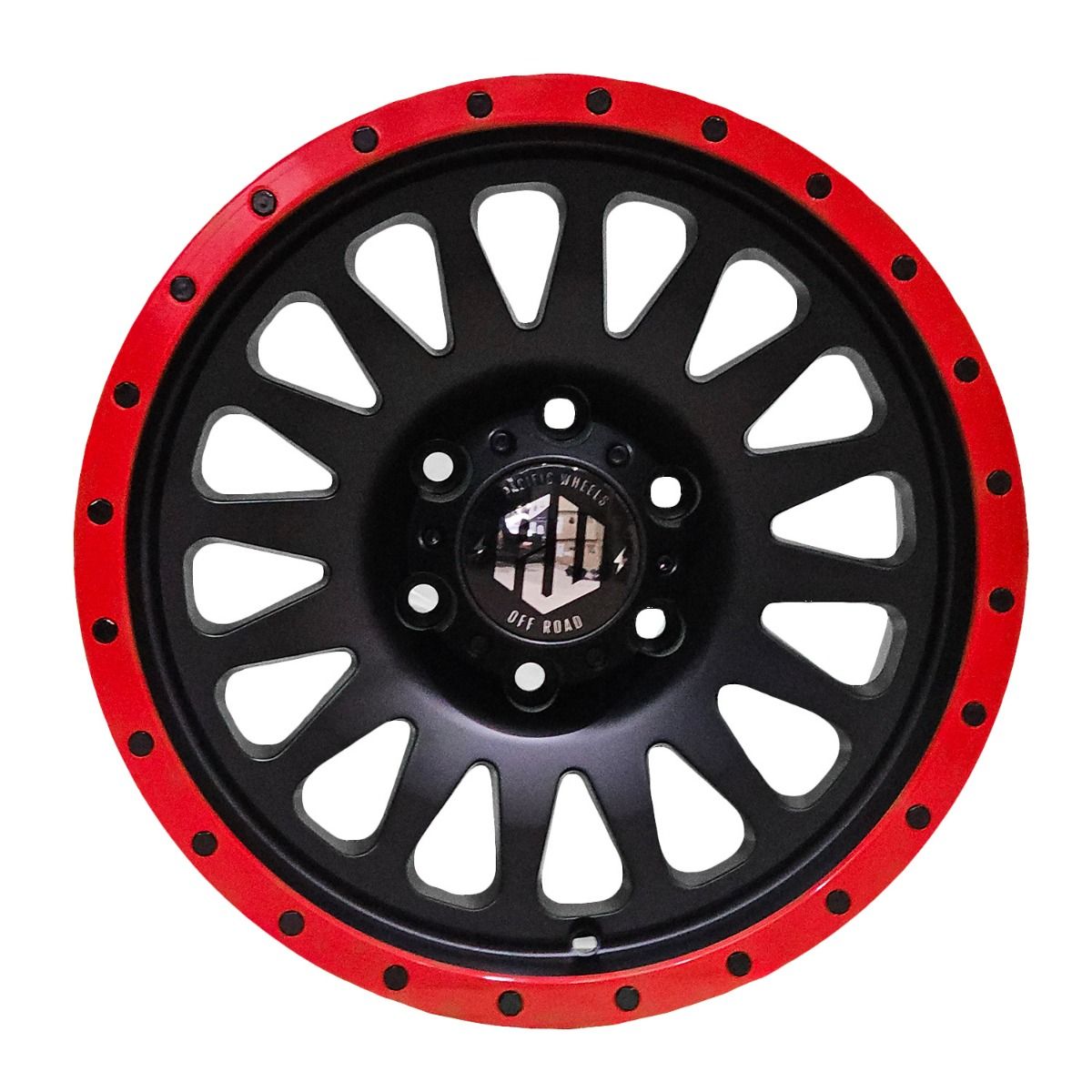 Llanta Pacific Wheels XYLON 17x9 ET0 6x139 — Matt Black Lip Red Black Rivett